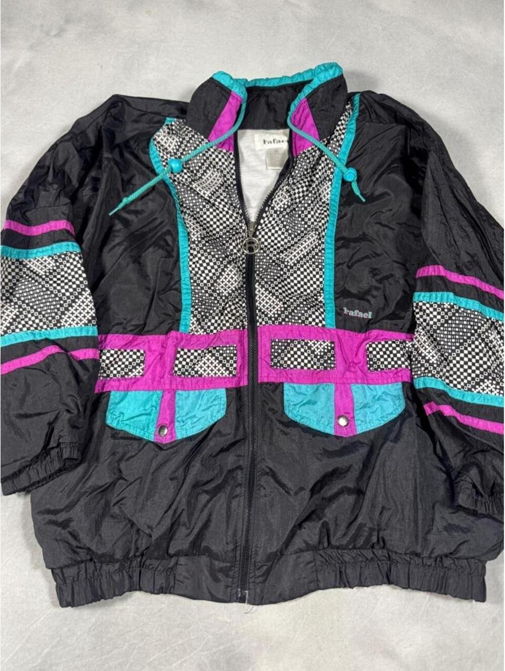 Incredible Vintage 80s Rafael Geometric Colorblock Windbreaker Jacket XL